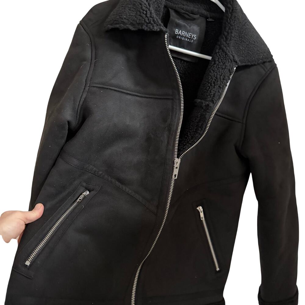 Barneys Original blk faux suede borg Lined Aviator Jacket sherpa-lined bkr sz S - Picture 9 of 13